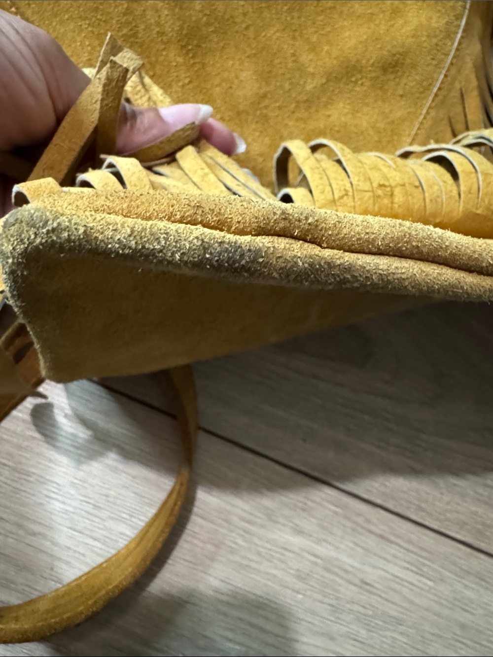 Hand Made Fringed Suede Crossbody Bag - Mustard - Picture 8 of 11